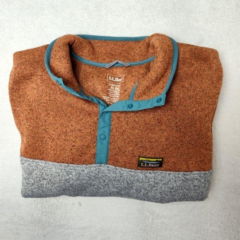 L.L. Bean Sweater Fleece Mens XL Brown Pullover Knit Quarter Snap Outdoor 510044